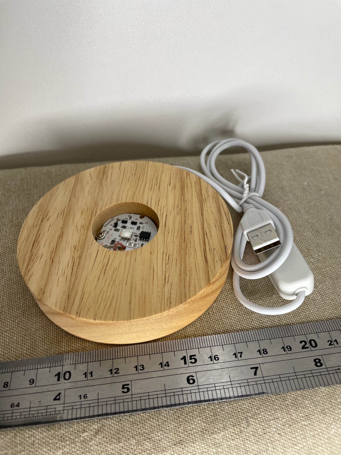Wooden Crystal Display Base - mulit coloured LED - USB