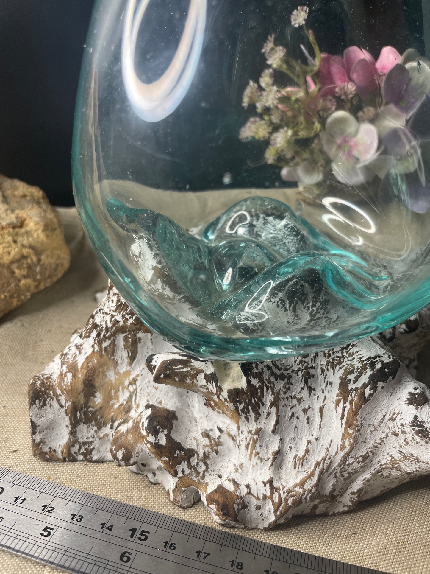 Hand blown glass slump bowl white wash