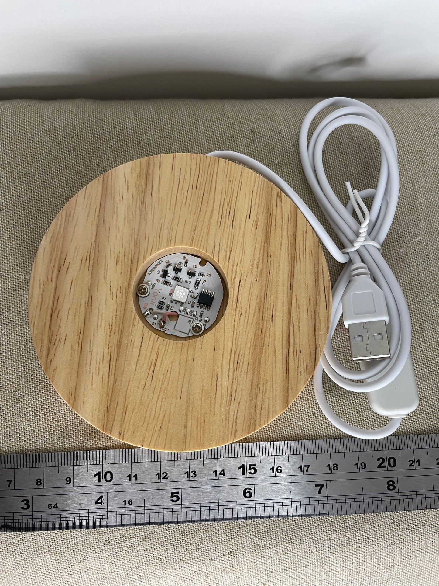Wooden Crystal Display Base - mulit coloured LED - USB