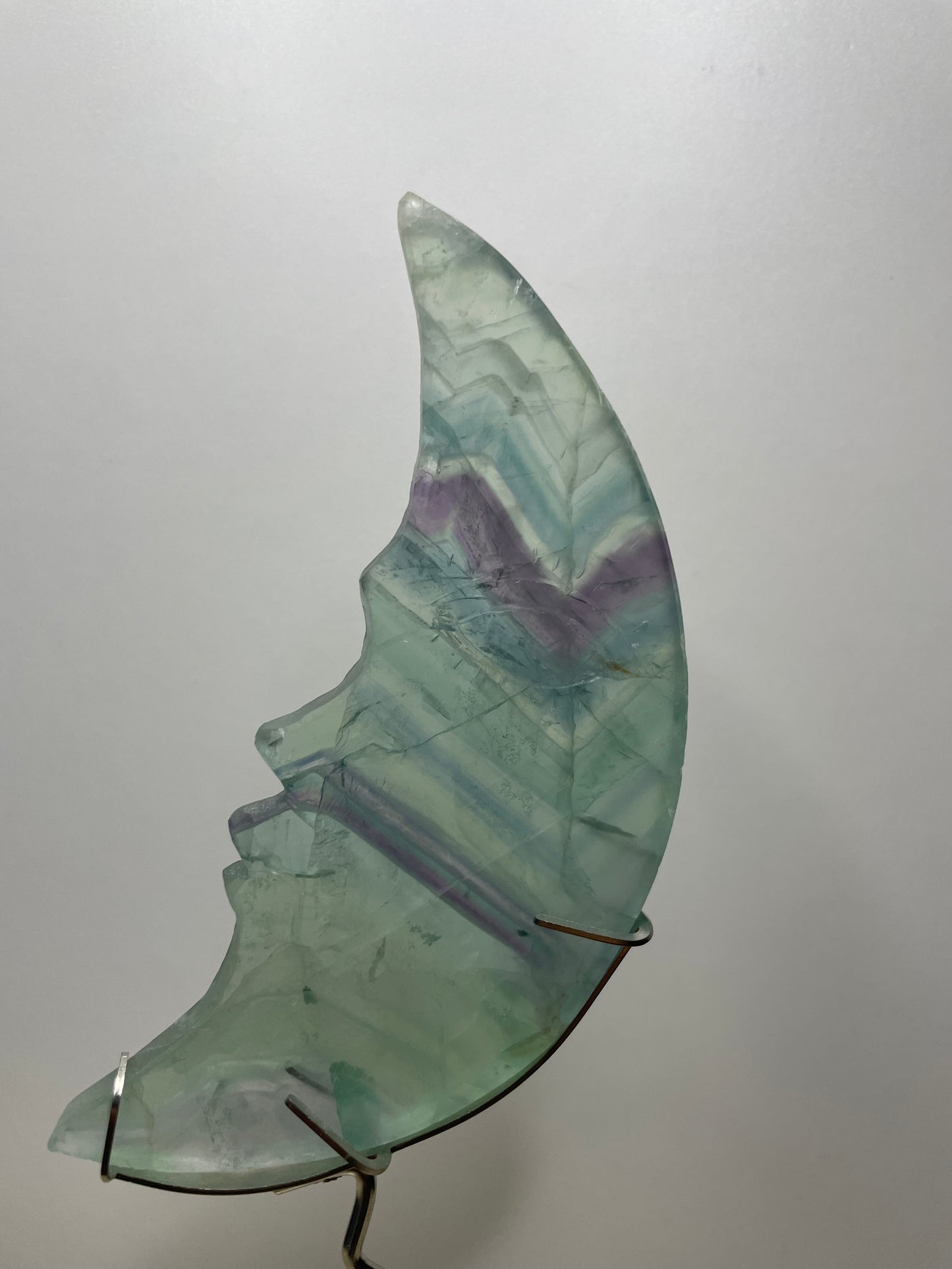 Fluorite moon carving on stand