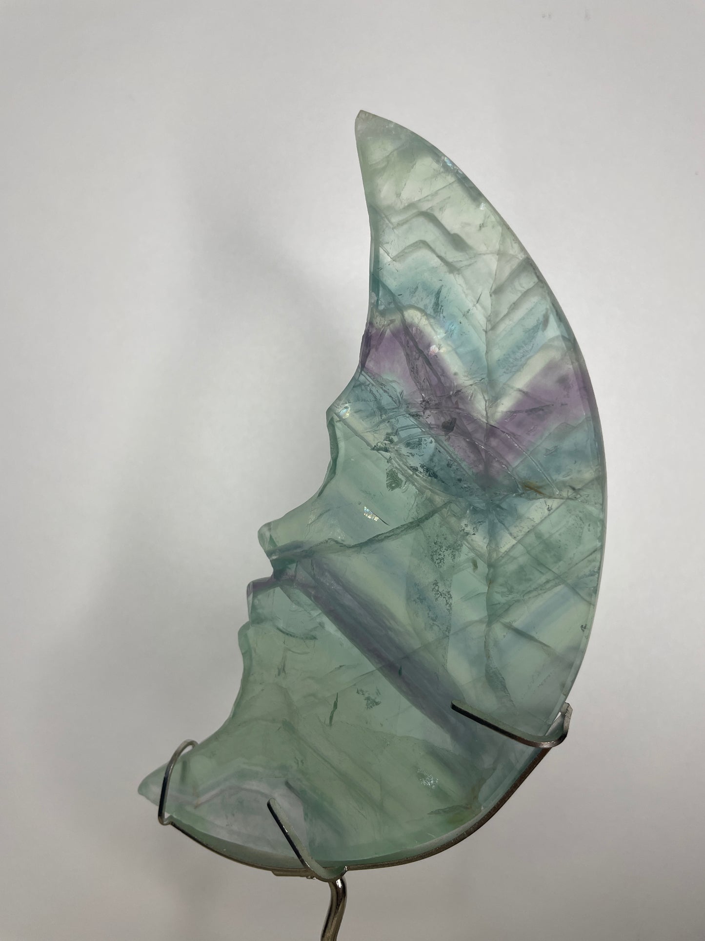 Fluorite moon carving on stand