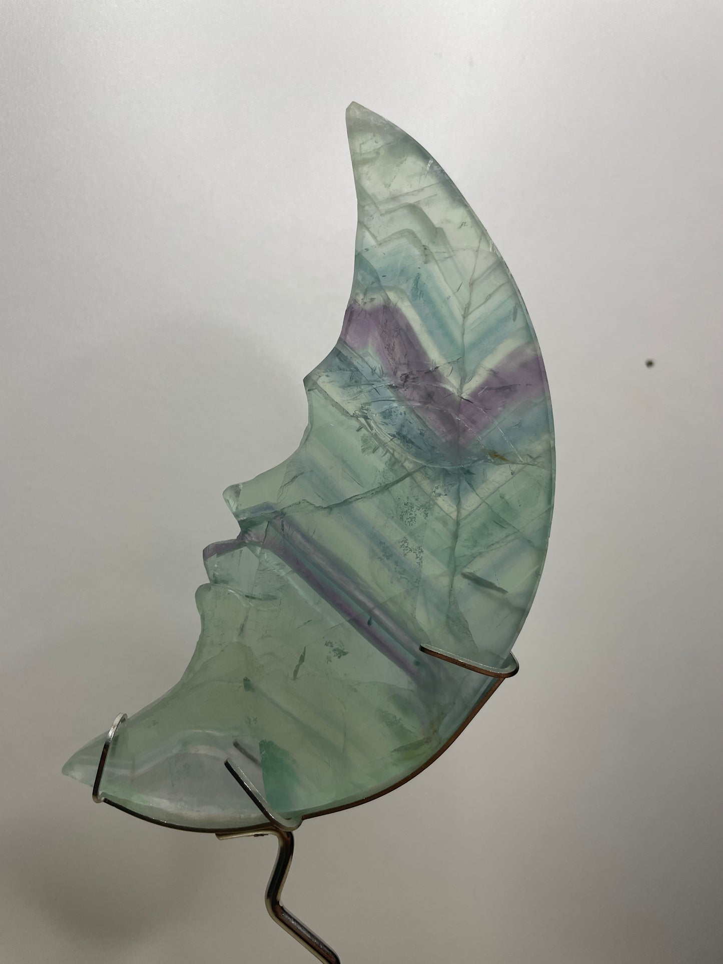 Fluorite moon carving on stand