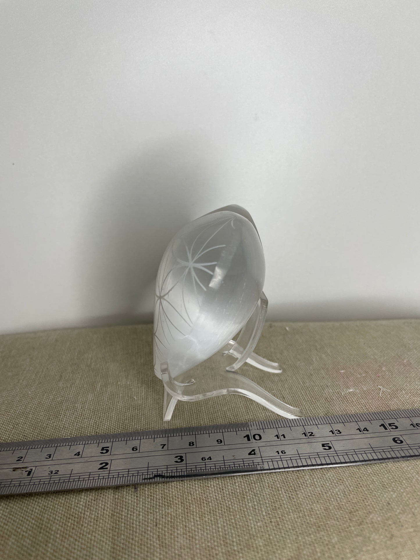 Engraved selenite puffy heart
