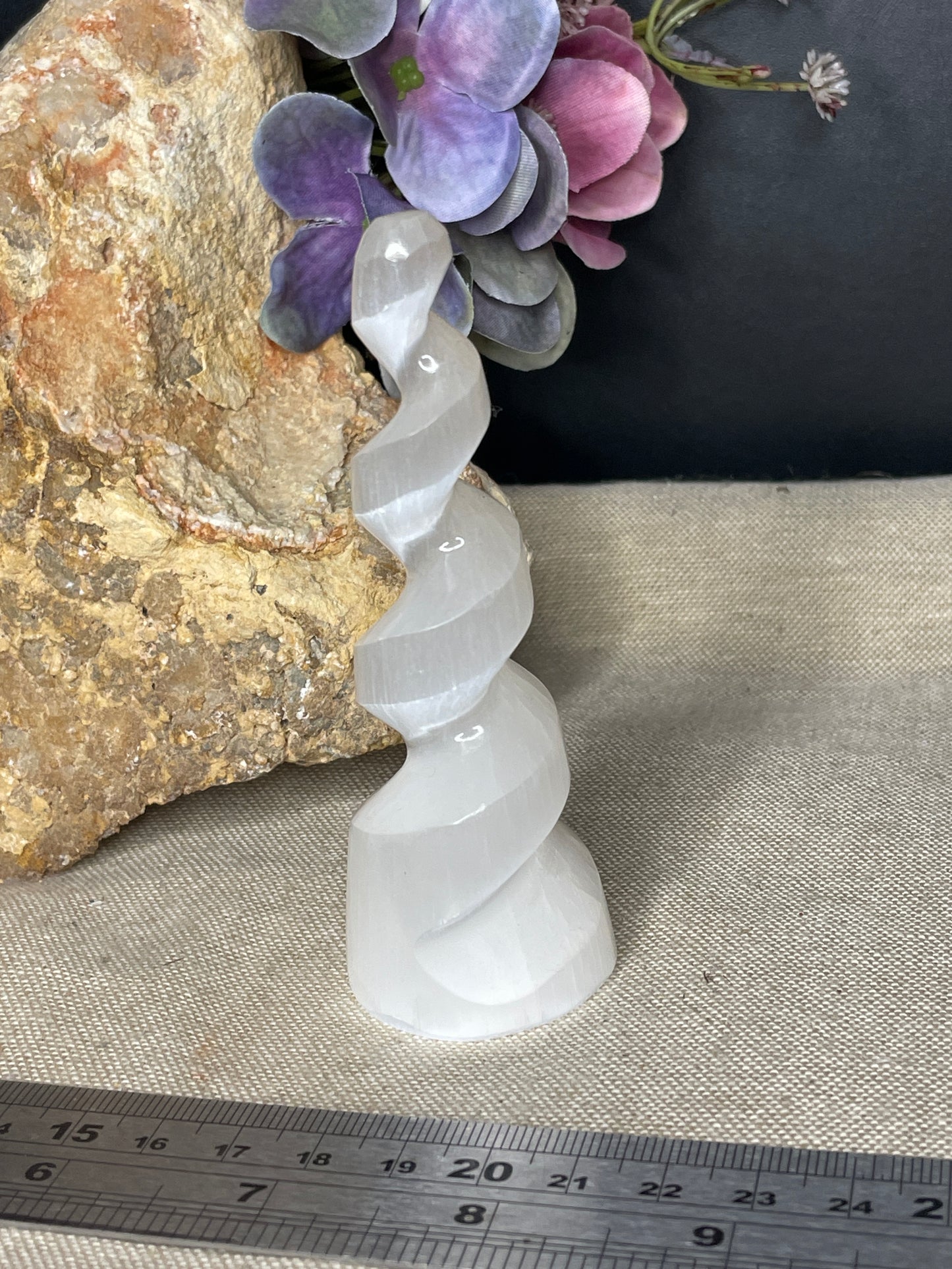 Selenite spiral blunt end satin spar