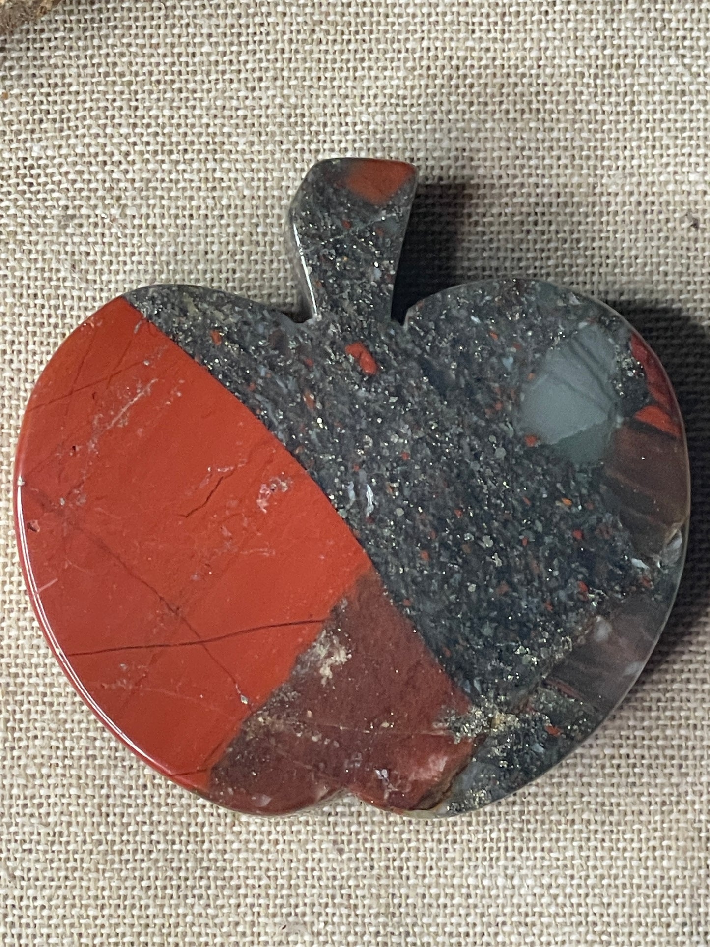Bloodstone with pyrite apple carving