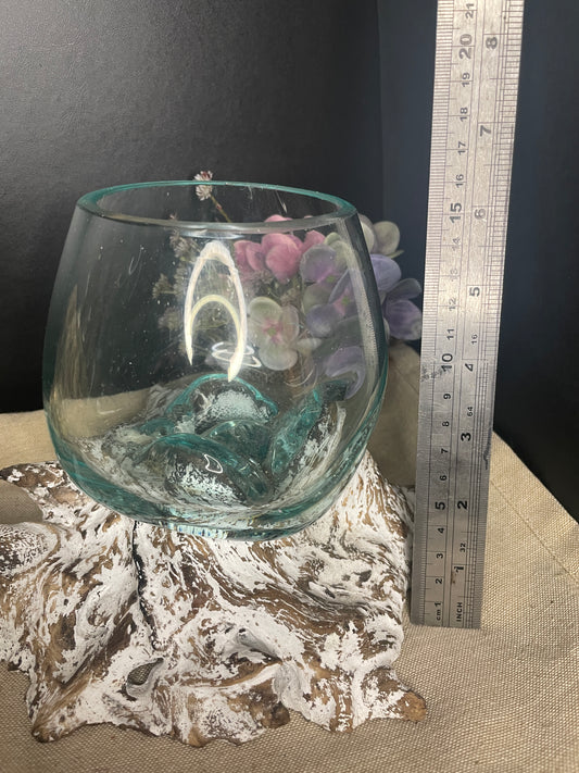 Hand blown glass slump bowl white wash