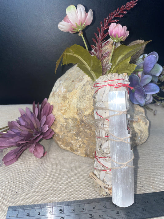 White sage selenite smudge wand