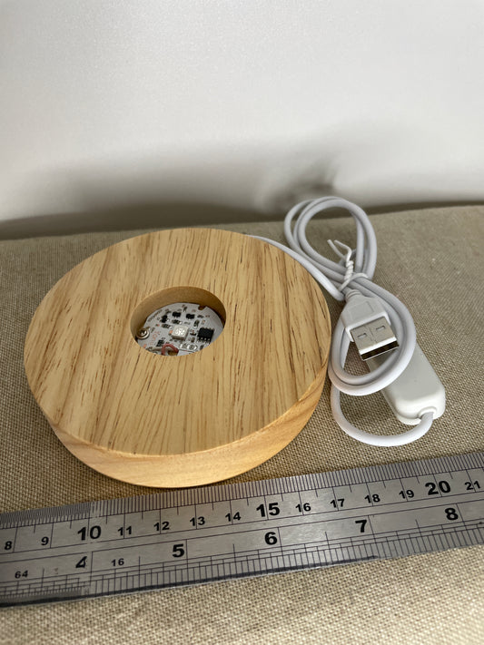 Wooden Crystal Display Base - mulit coloured LED - USB