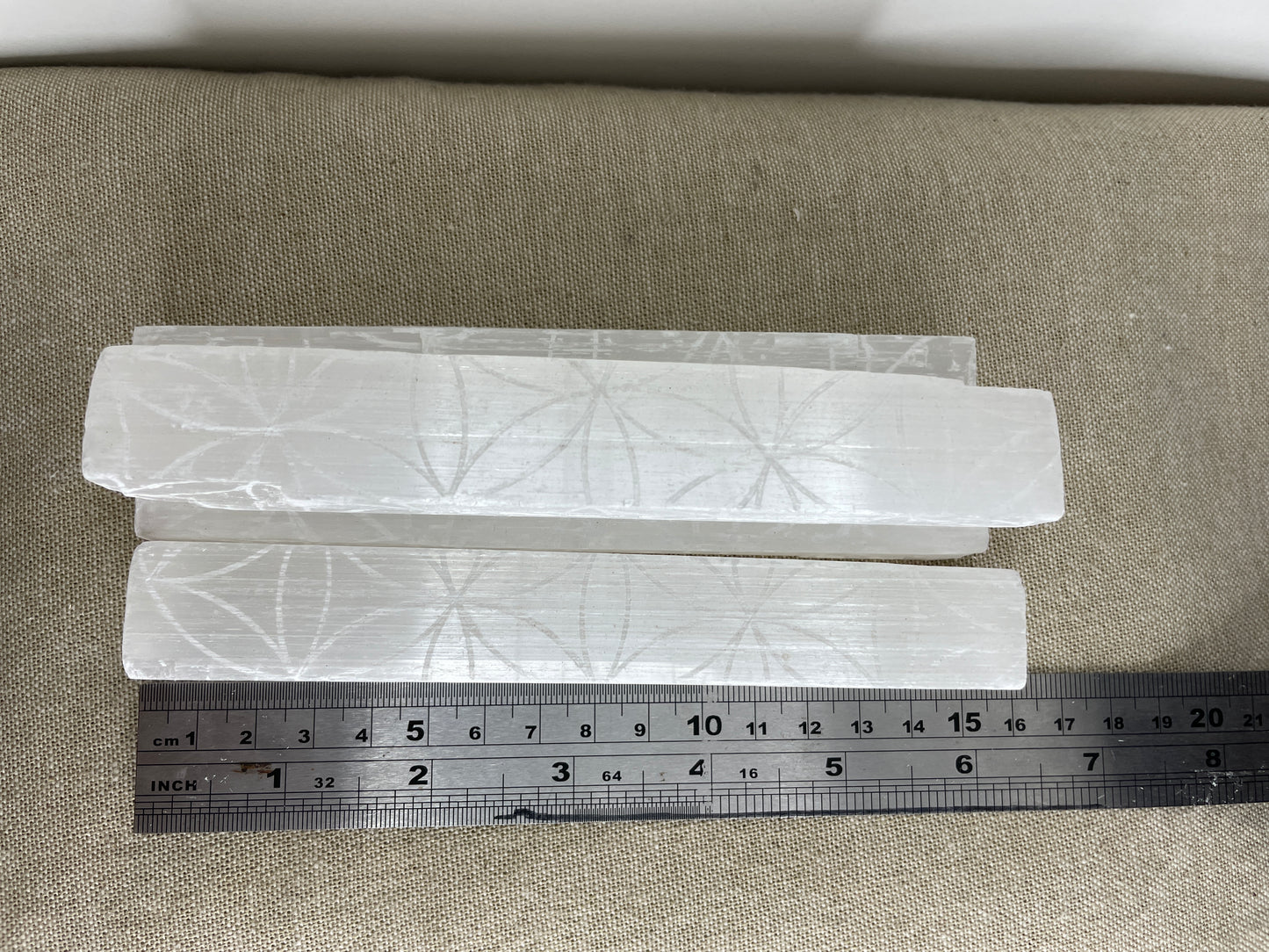 Engraved selenite rod 15cm