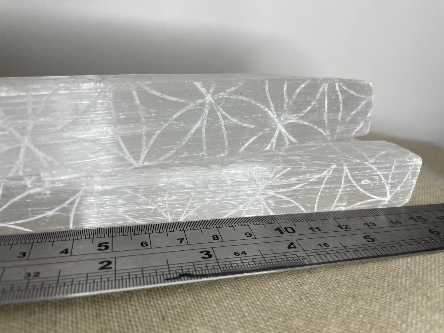 Engraved selenite rod 15cm