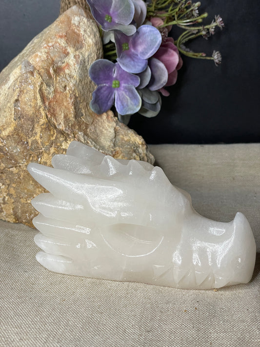 Calcite dragon head carving