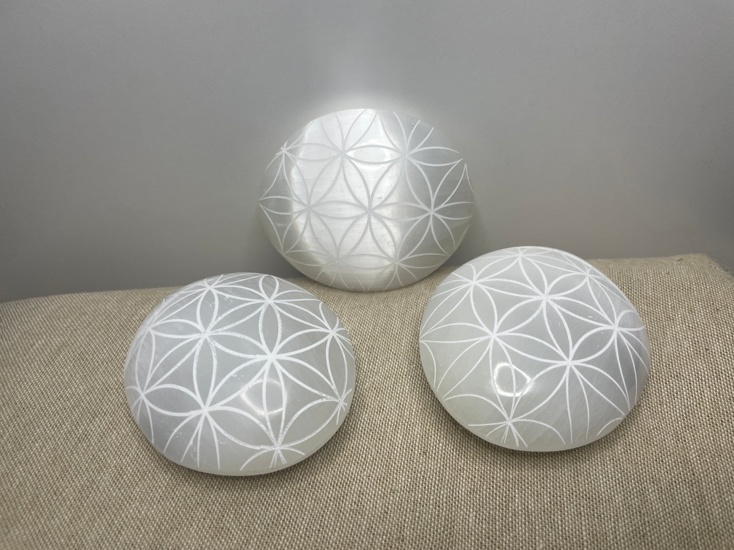 Engraved Selenite palm stones