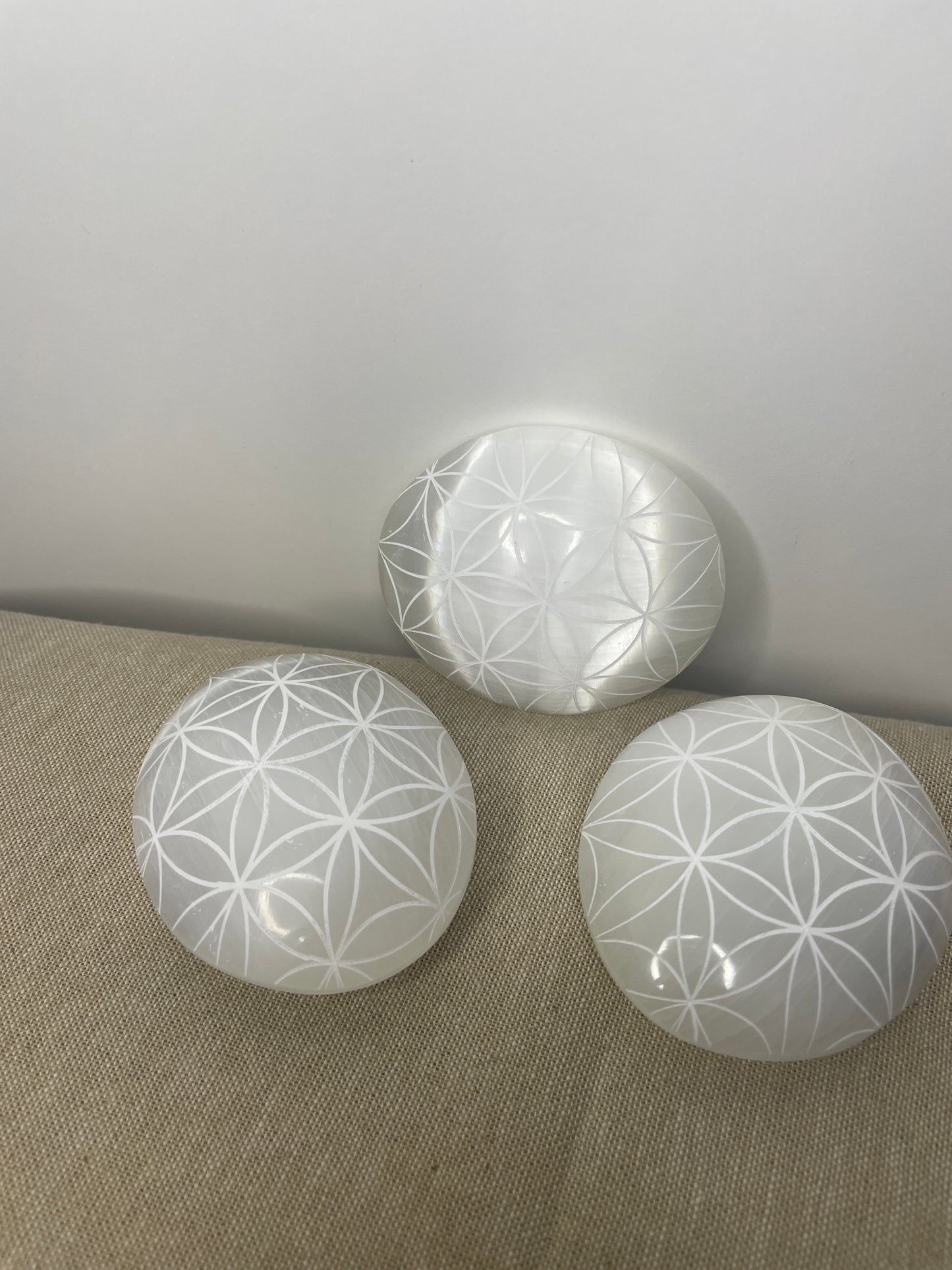 Engraved Selenite palm stones