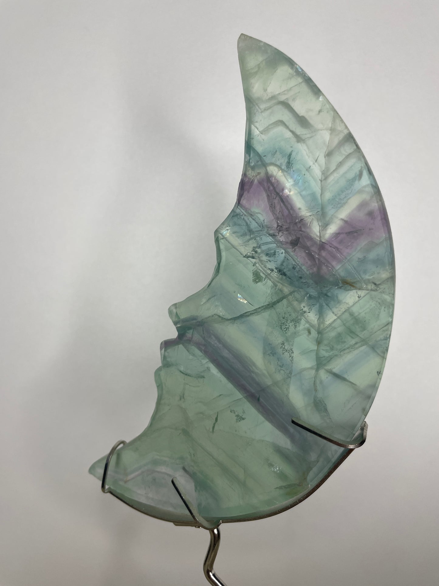 Fluorite moon carving on stand