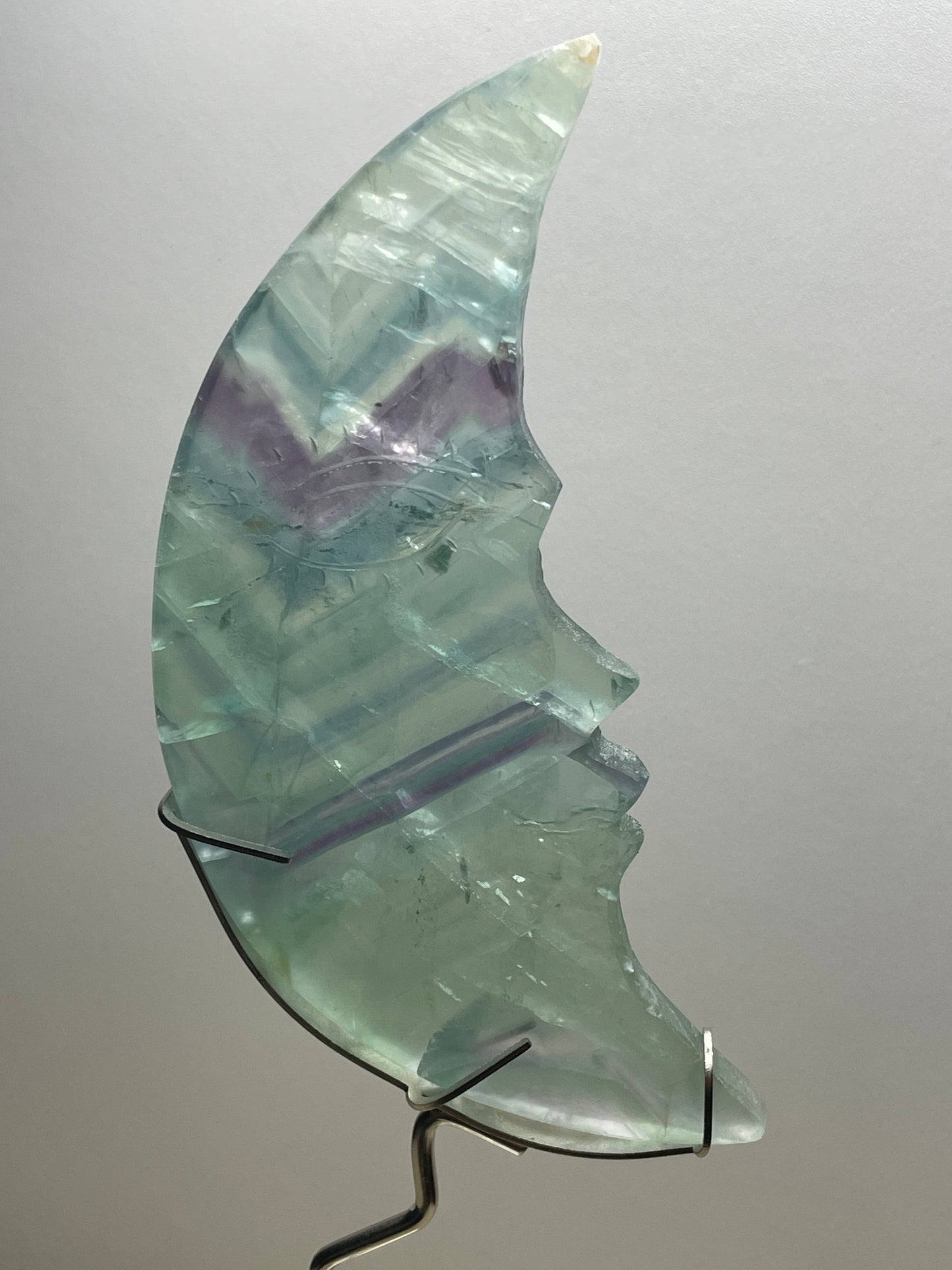 Fluorite moon carving on stand