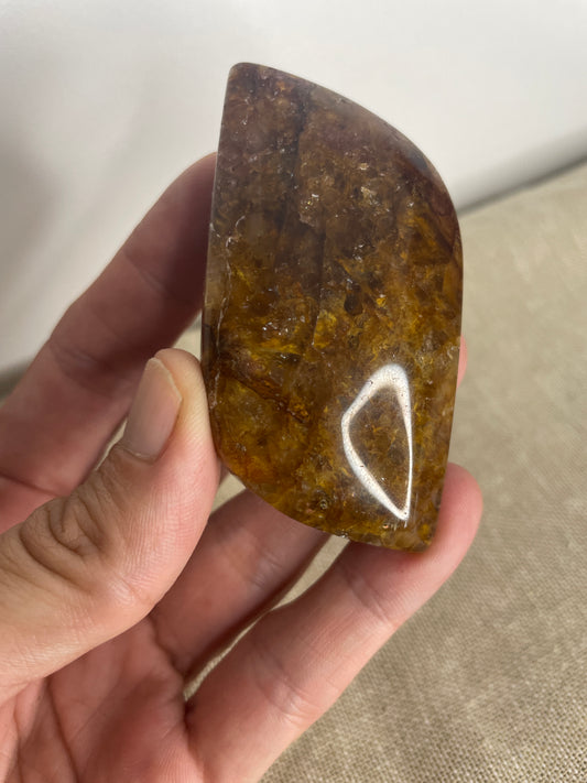 Golden healer leaf palm stone
