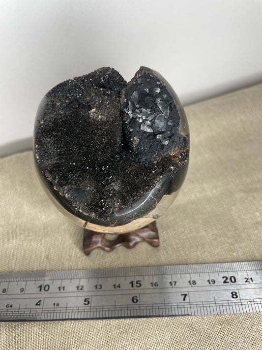 Septarian egg with black calcite