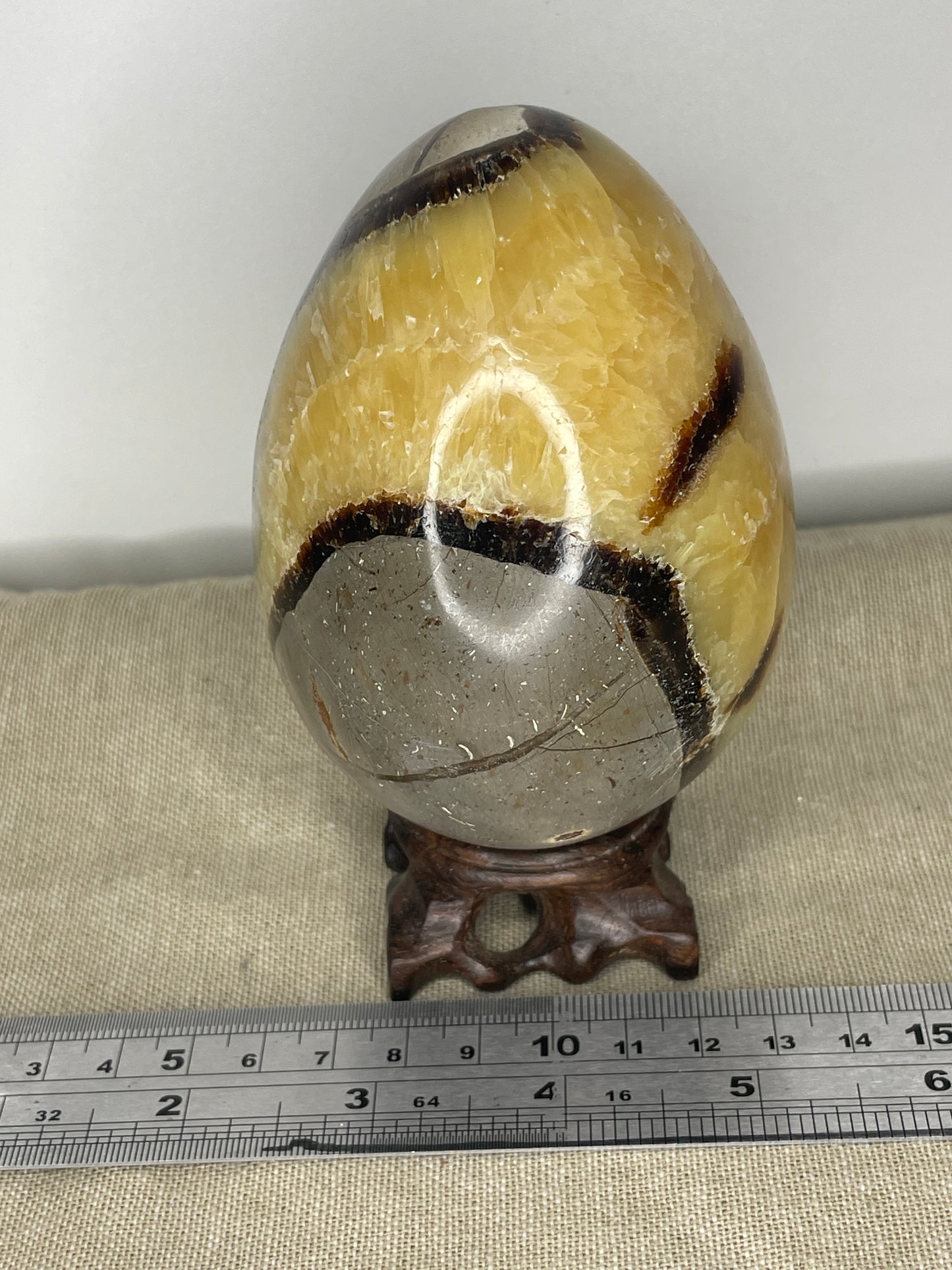 Septarian egg with yellow calcite