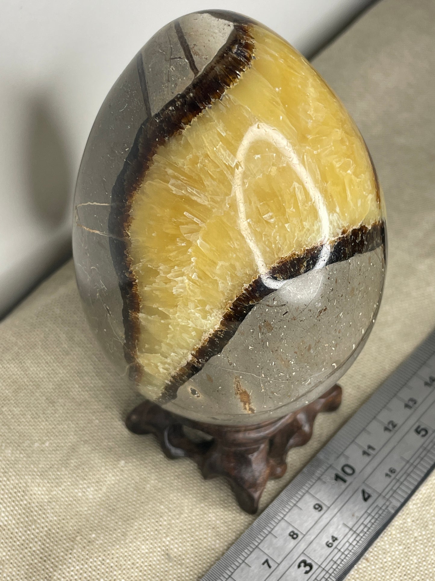 Septarian egg with yellow calcite