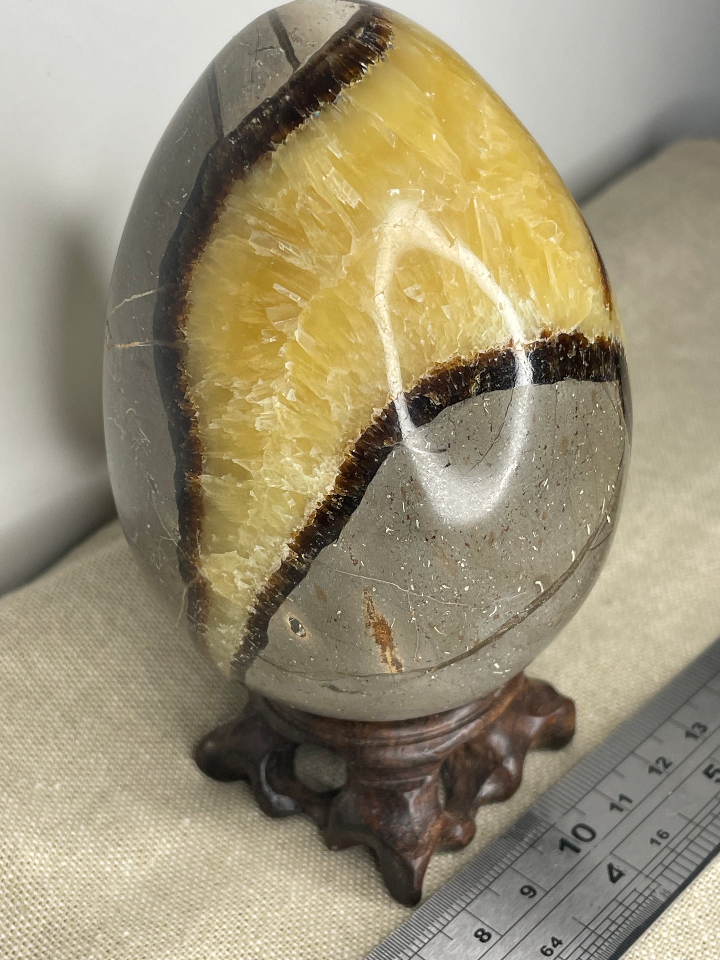 Septarian egg with yellow calcite