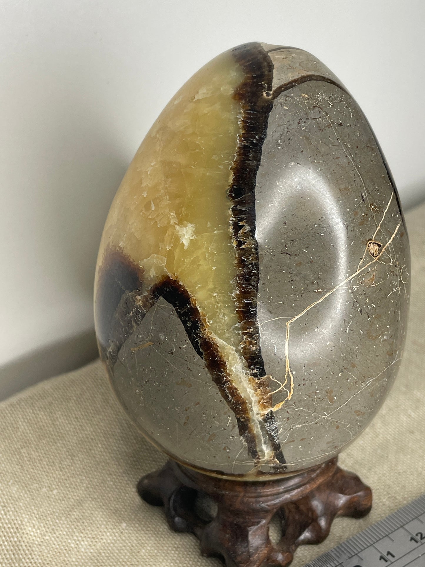 Septarian egg with yellow calcite