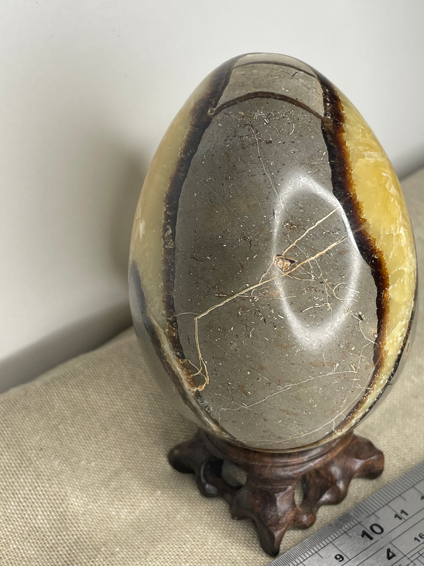 Septarian egg with yellow calcite