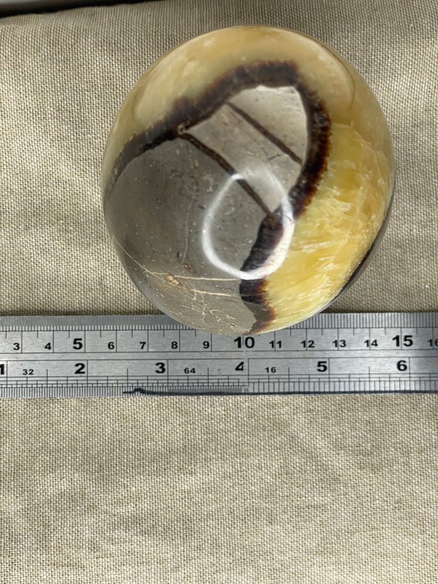 Septarian egg with yellow calcite