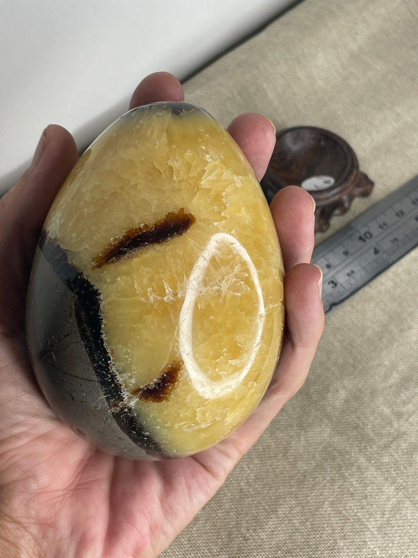 Septarian egg with yellow calcite