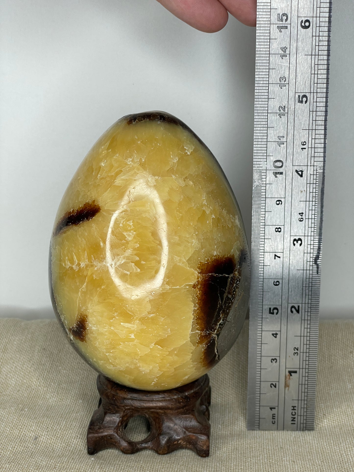 Septarian egg with yellow calcite