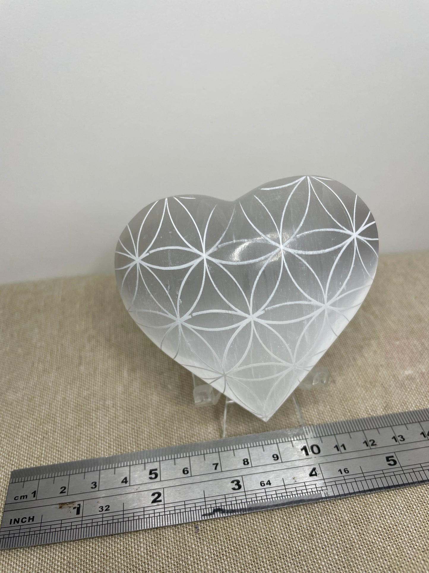 Engraved selenite puffy heart