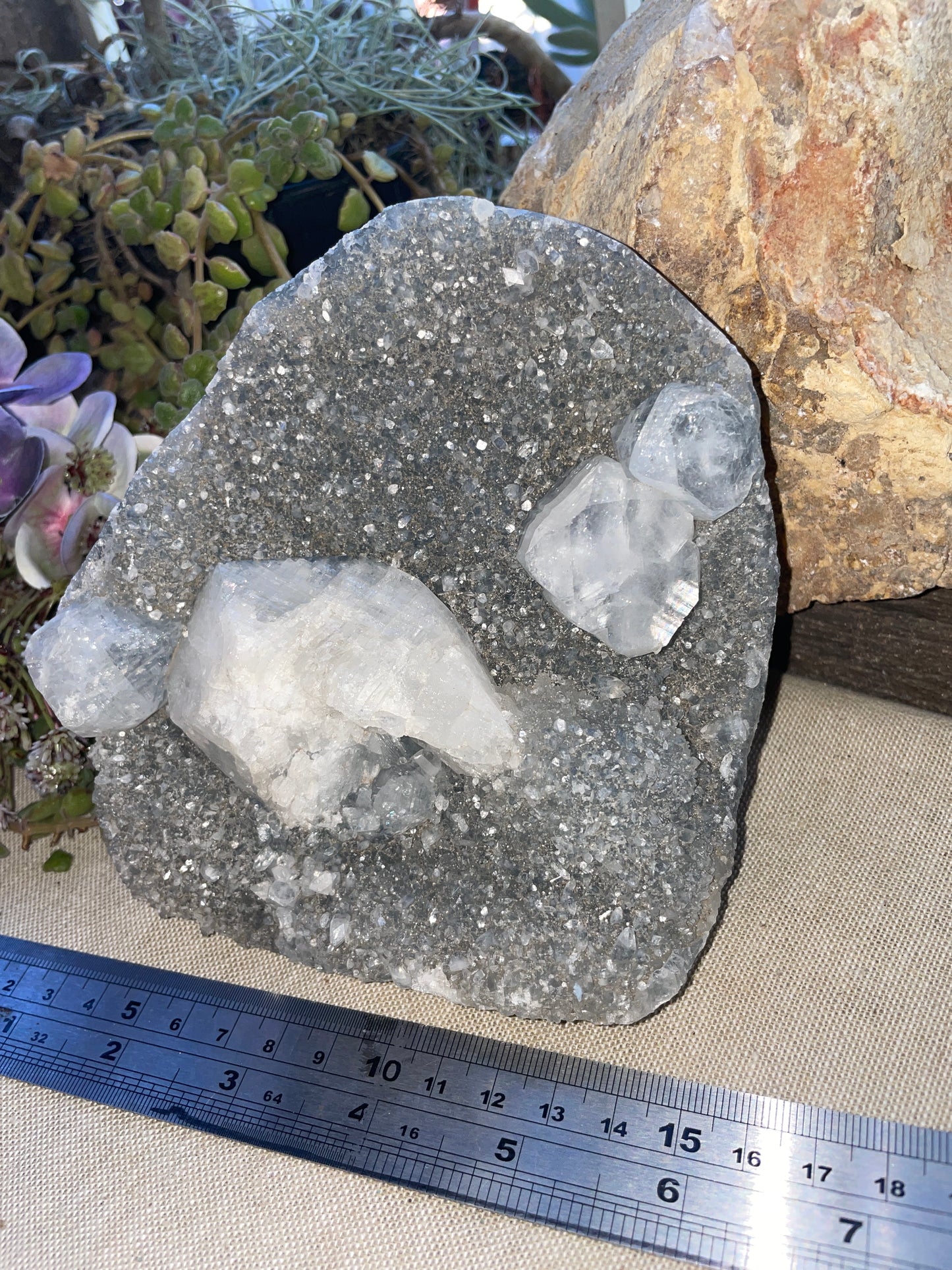 Druzy apophyllite cluster with calcite
