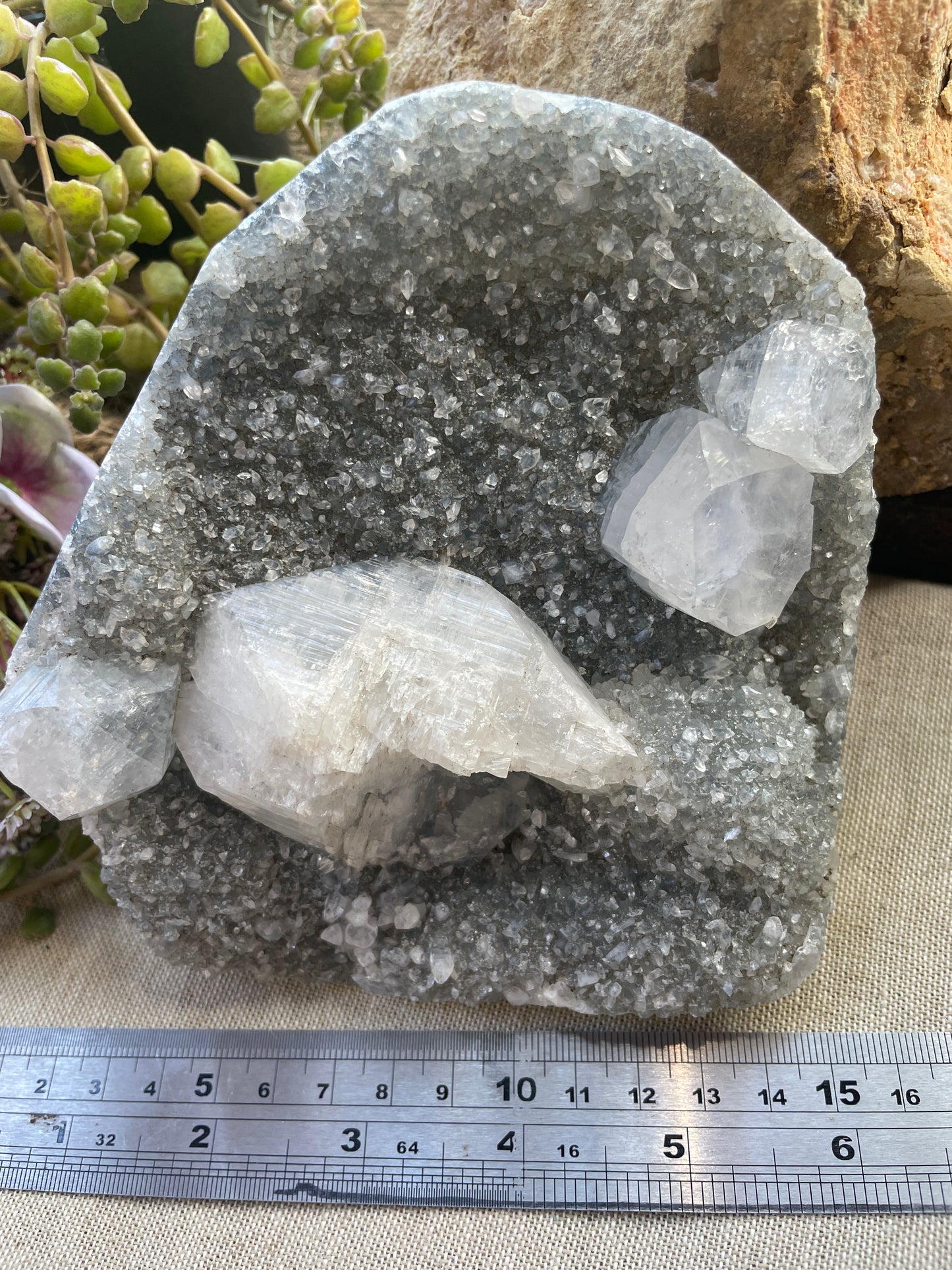 Druzy apophyllite cluster with calcite