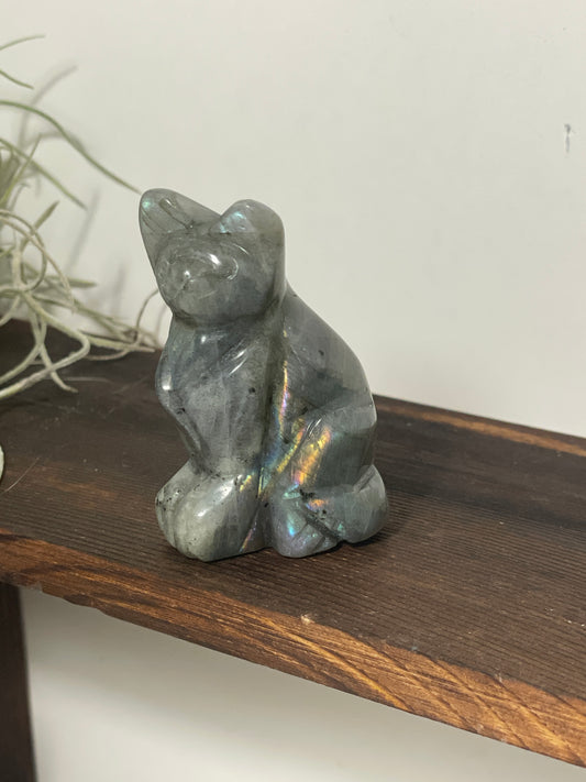 Labradorite cat carving