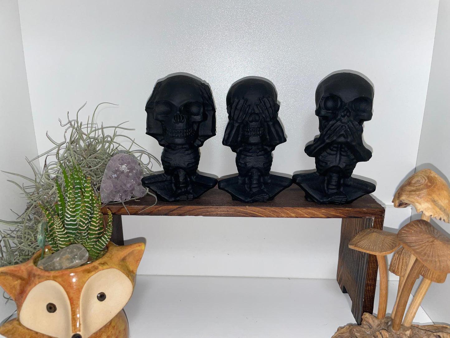 Hear no, see no, speak no evil obsidian carving