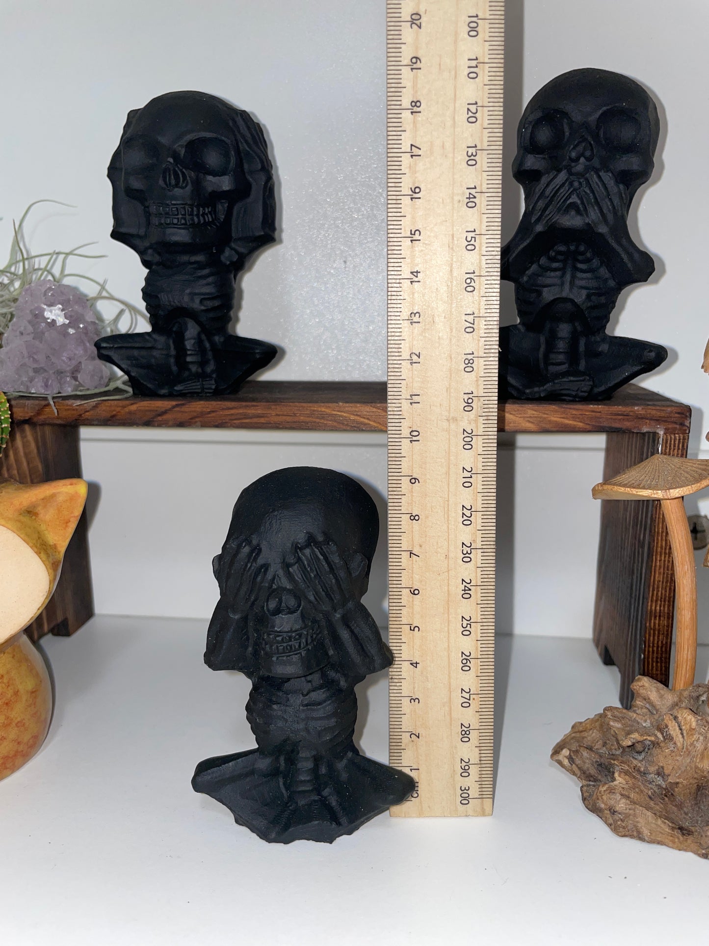 Hear no, see no, speak no evil obsidian carving