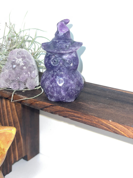 Lepidolite owl carving