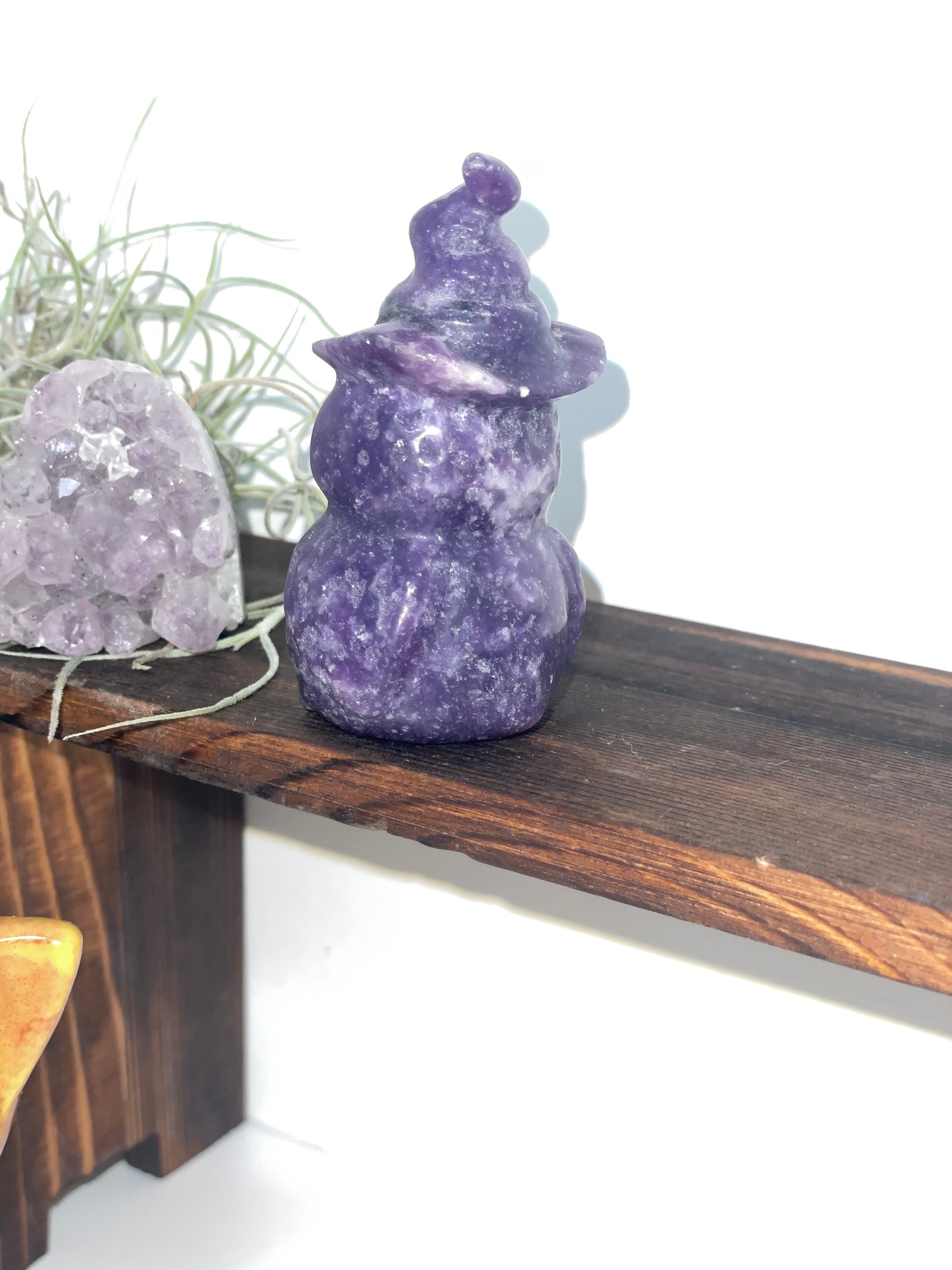 Lepidolite owl carving