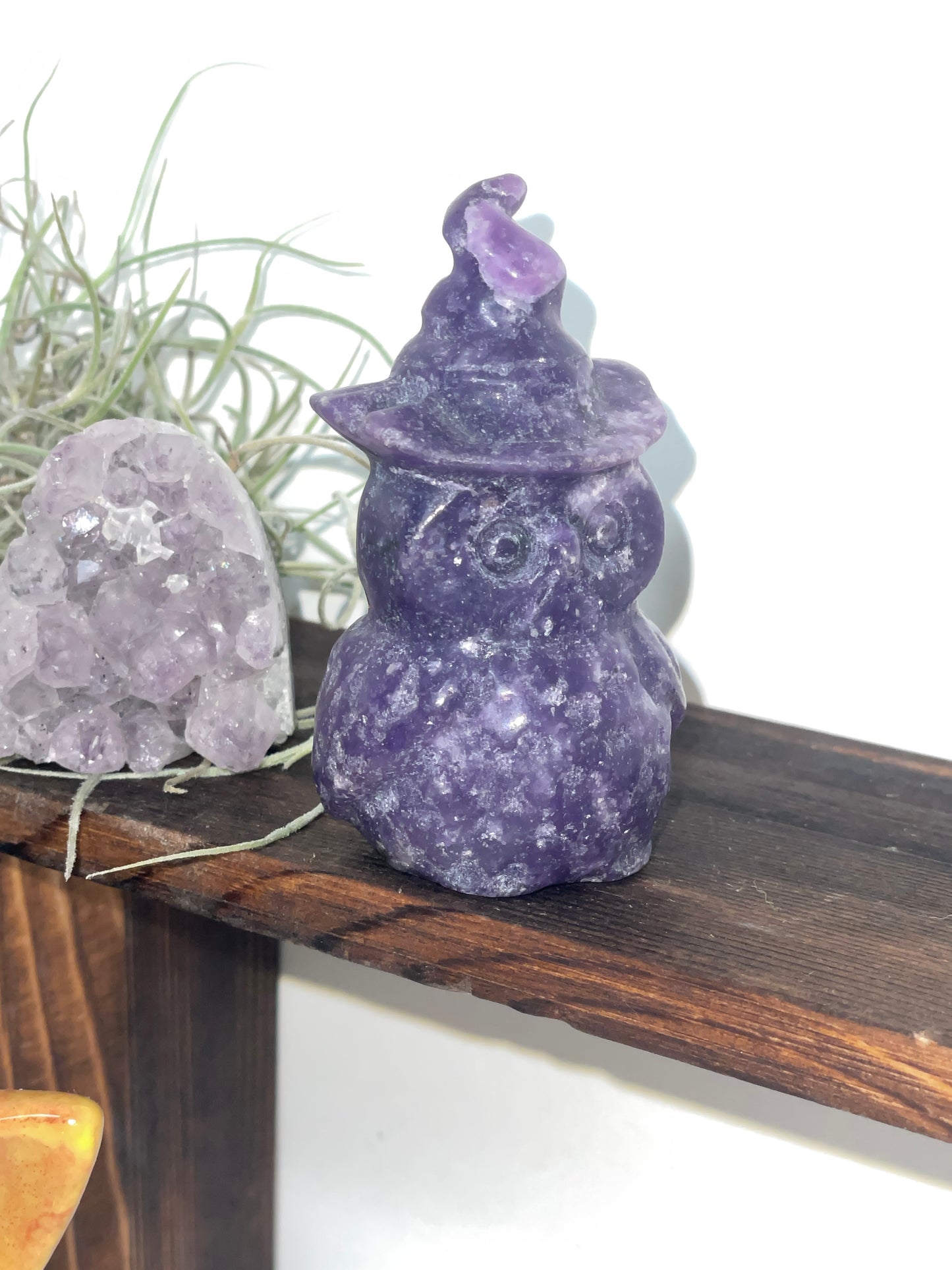 Lepidolite owl carving