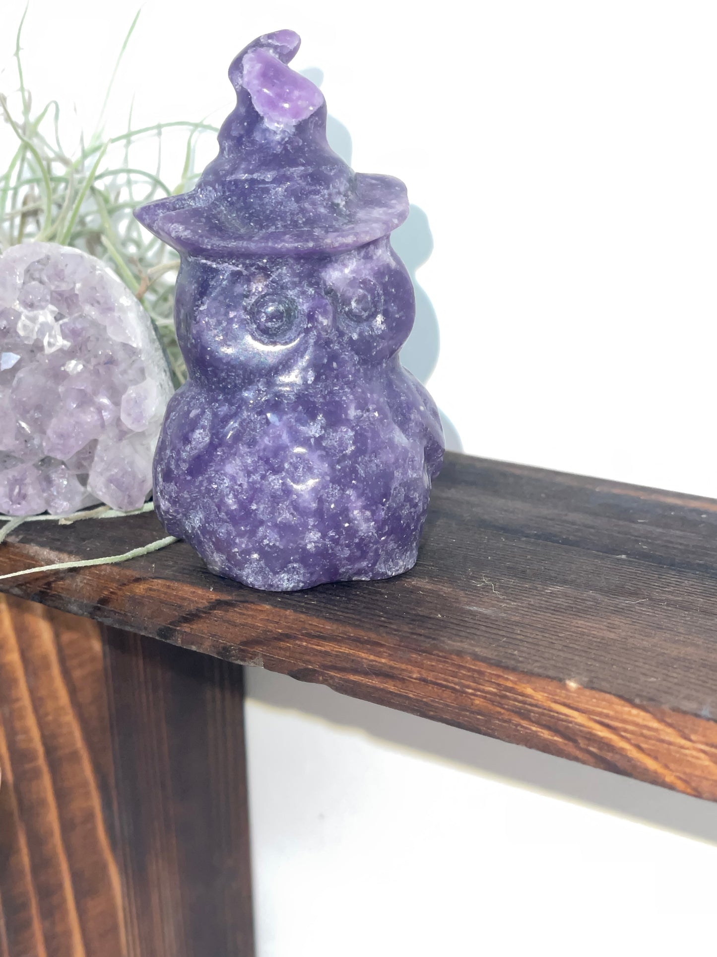 Lepidolite owl carving