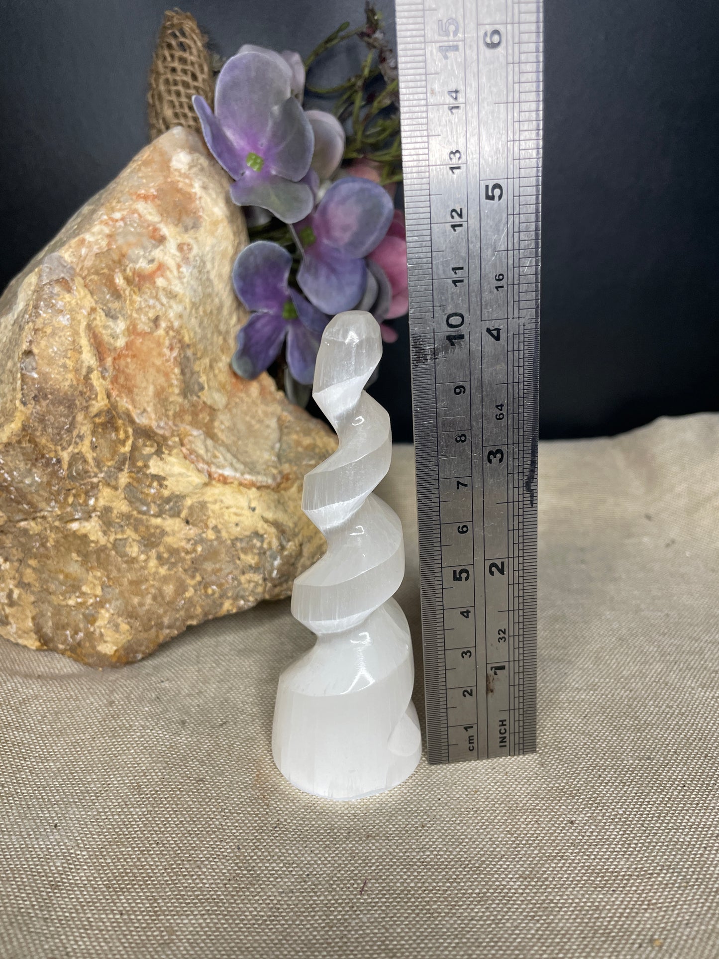 Selenite spiral blunt end satin spar