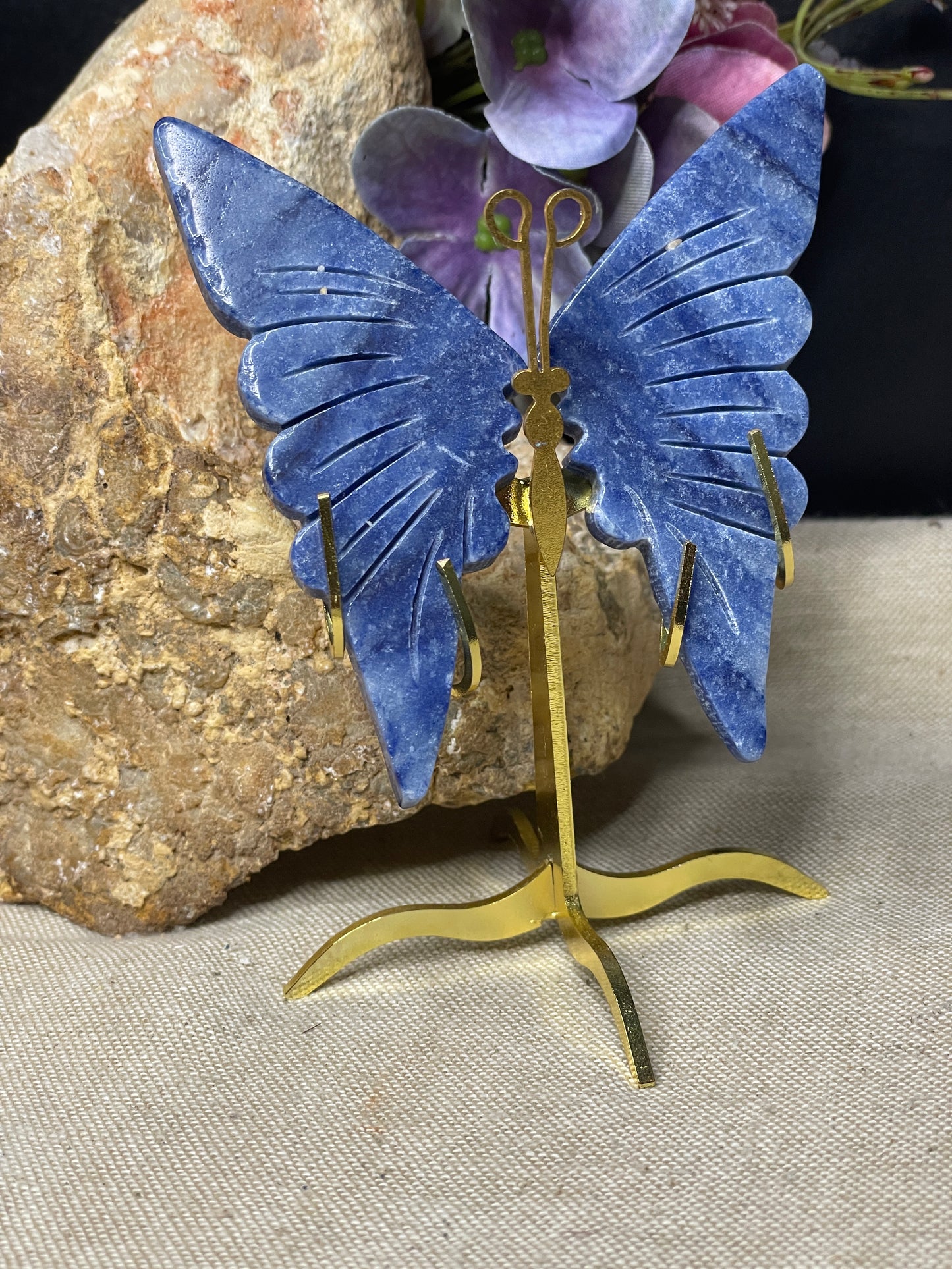Sodalite butterfly wings on stand