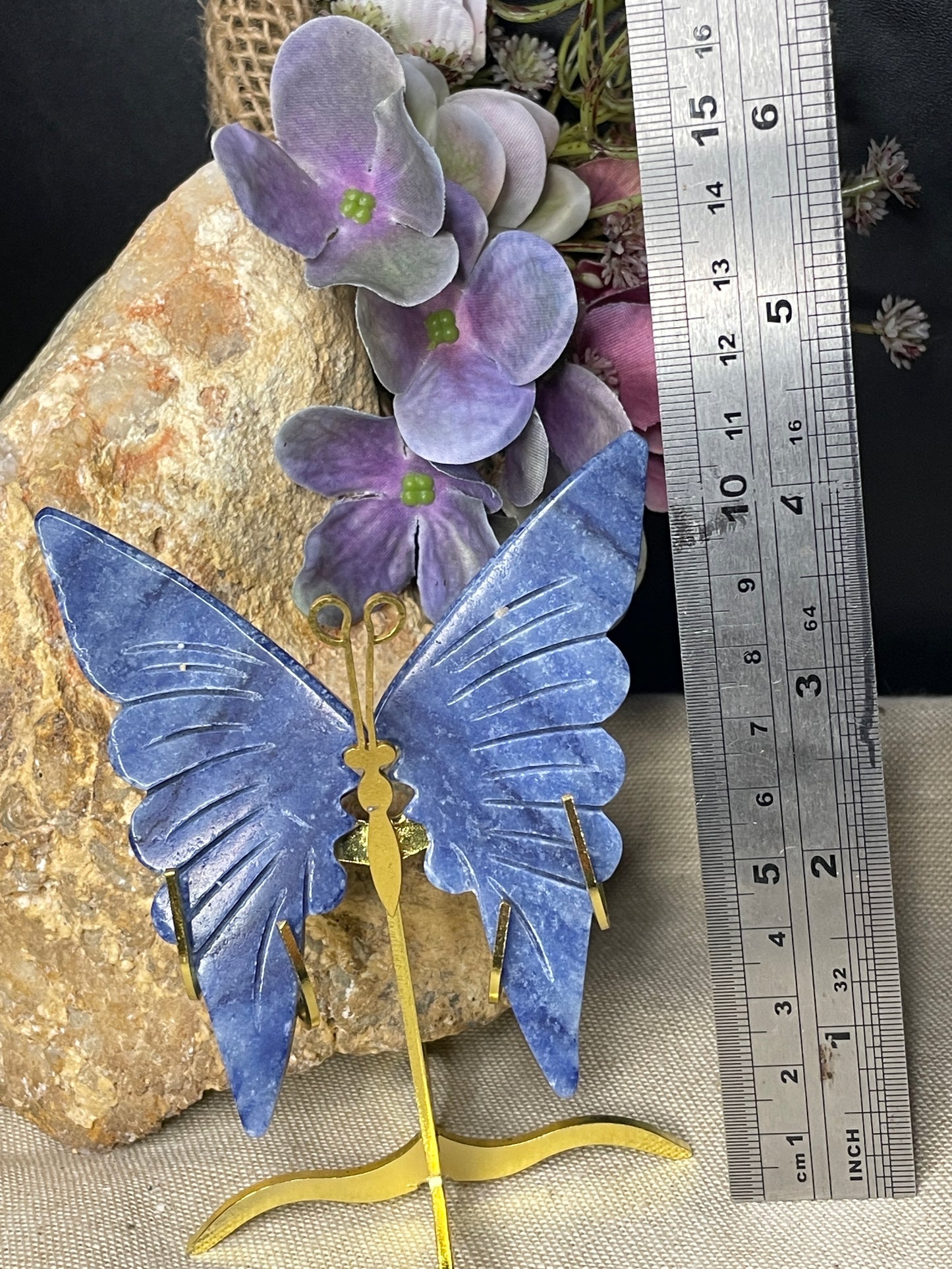 Sodalite butterfly wings on stand