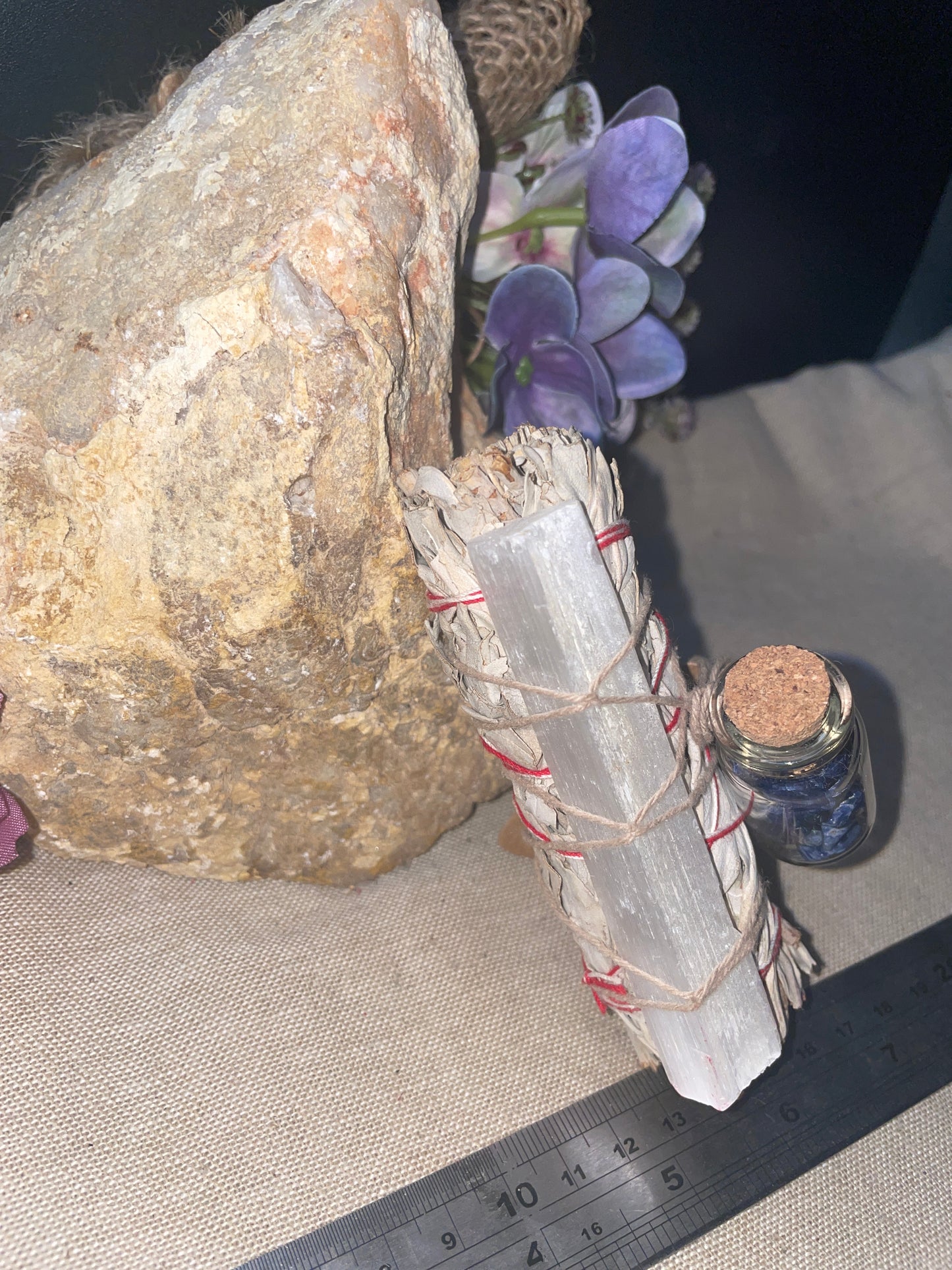 White sage with selenite and wish bottle smudge wand