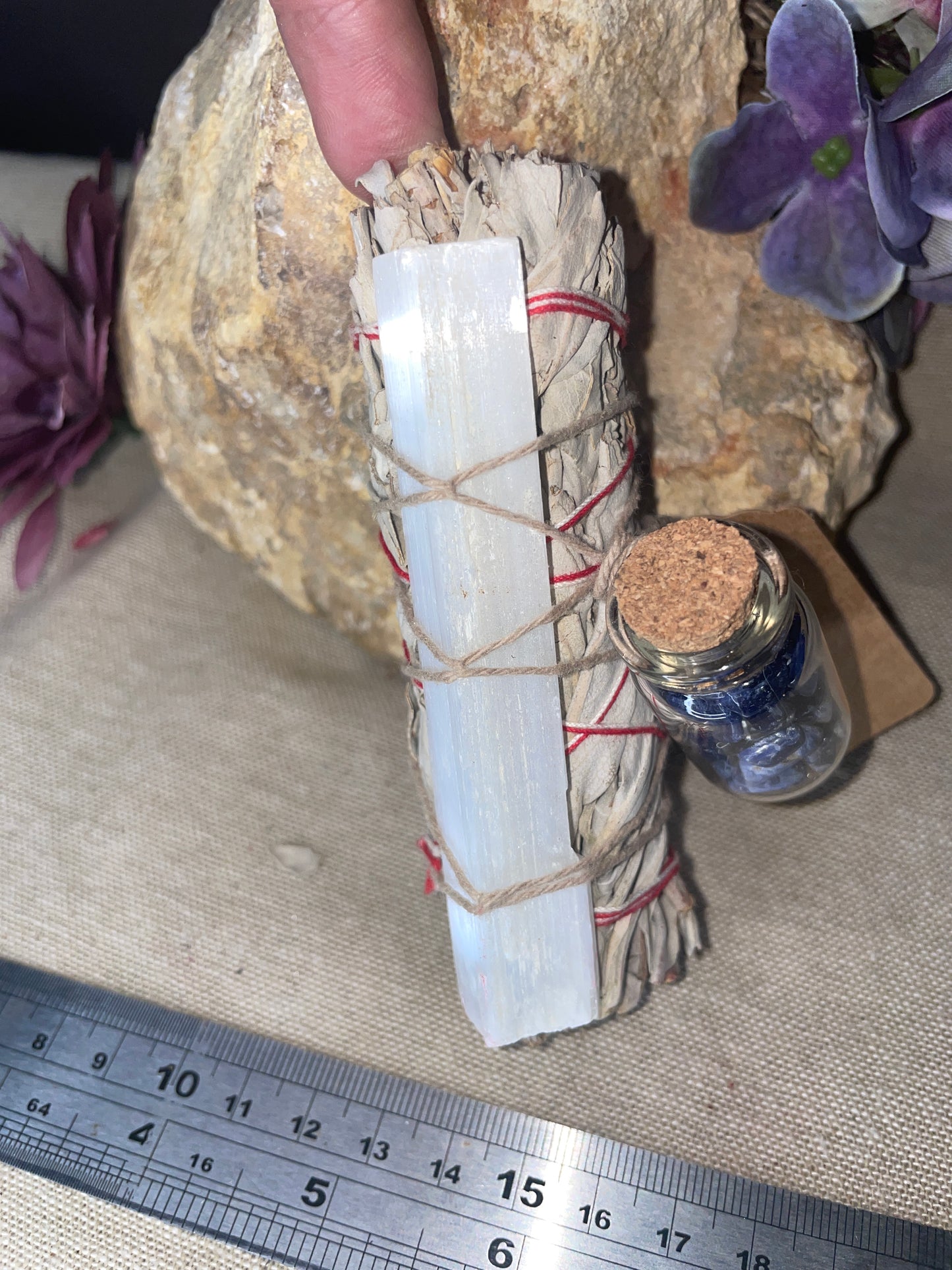 White sage with selenite and wish bottle smudge wand