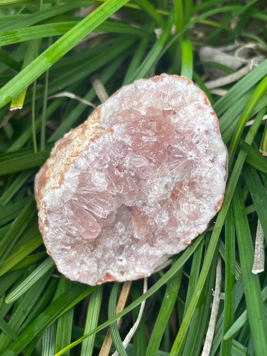 Pink amethyst geode half