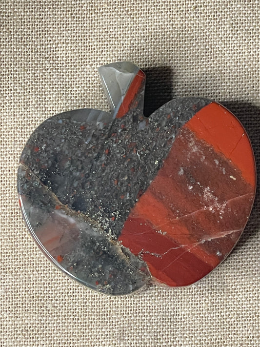 Bloodstone with pyrite apple carving