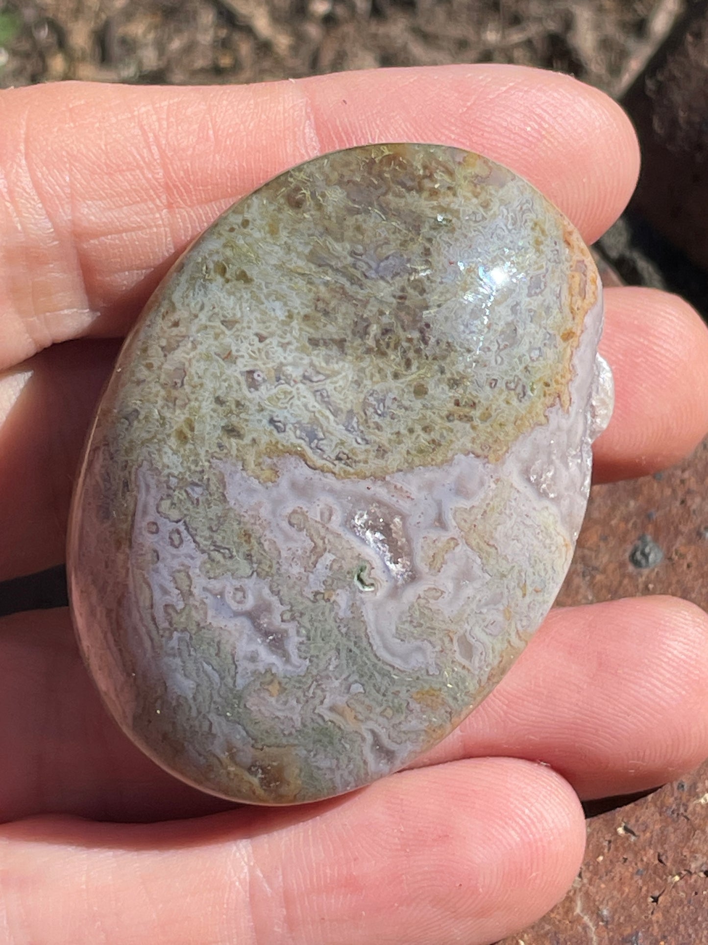 Moss agate palm stone