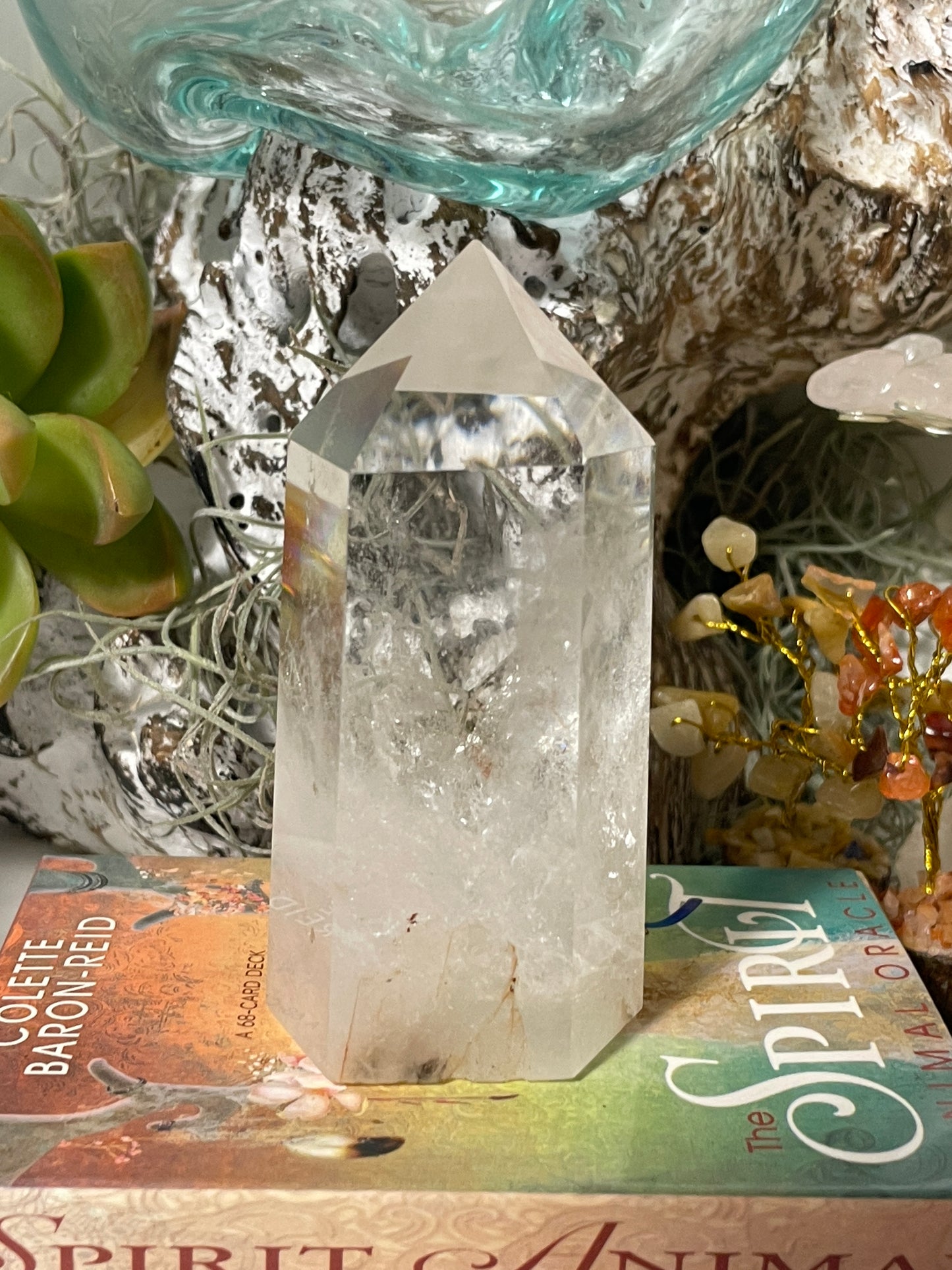 Chipped tip Clear quartz tower / point