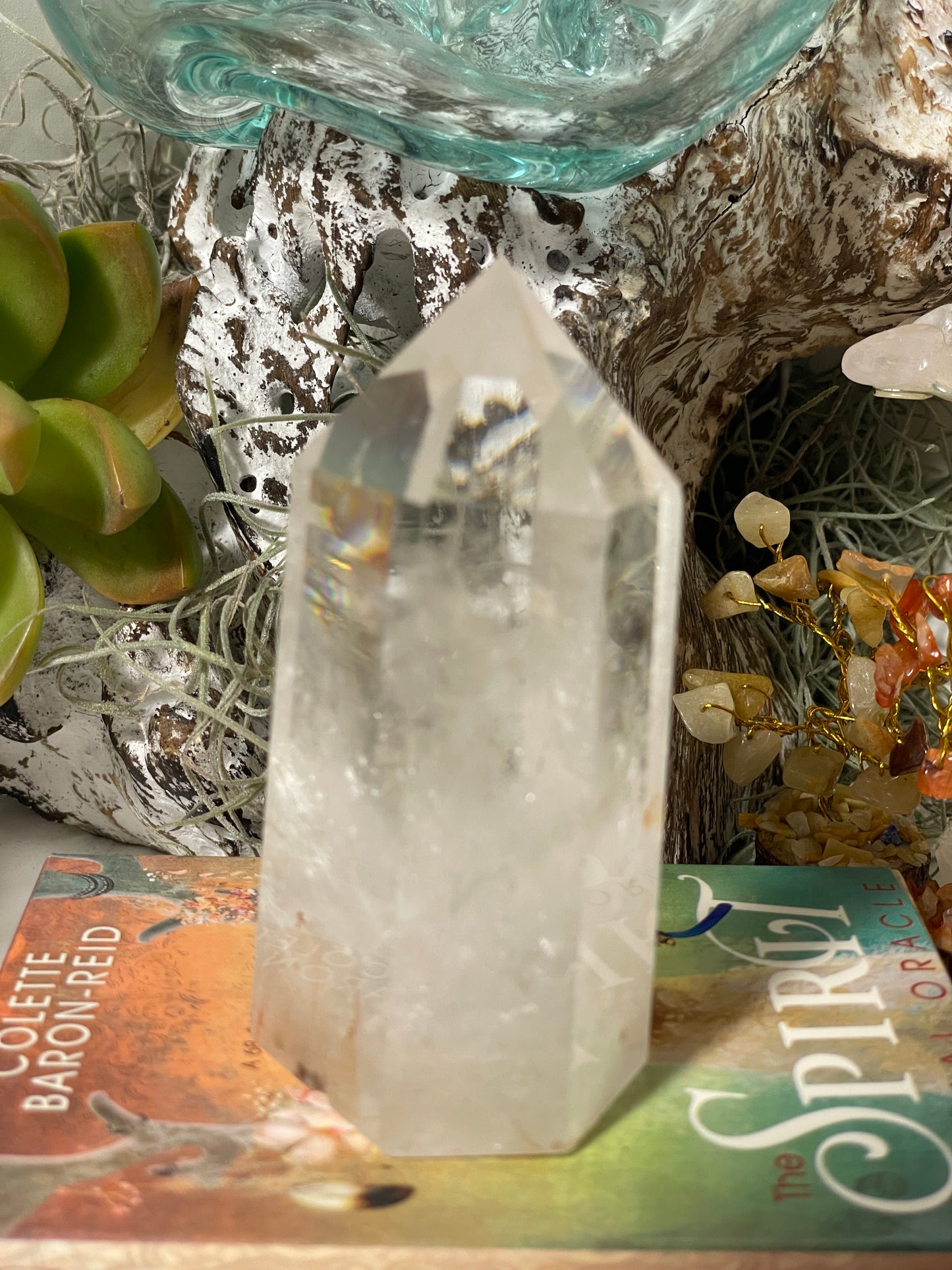 Chipped tip Clear quartz tower / point
