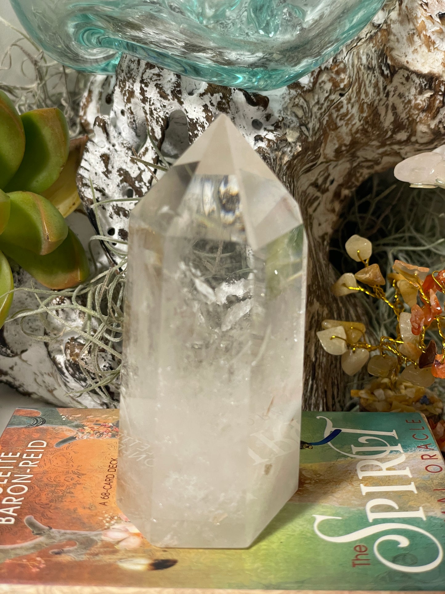 Chipped tip Clear quartz tower / point